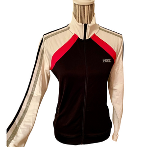 PINK Victoria Secret zip up jacket Black White Red & Silver sparkly size XS